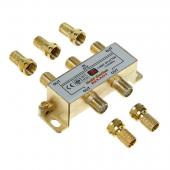  - REXANT ДЕЛИТЕЛЬ ТВ x 4 + 5шт. F  "BOX" 5-1000 МГц "GOLD" (05-6103-1)